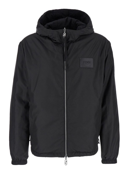 Black Reversible Windbreaker in Tech Fabric Man