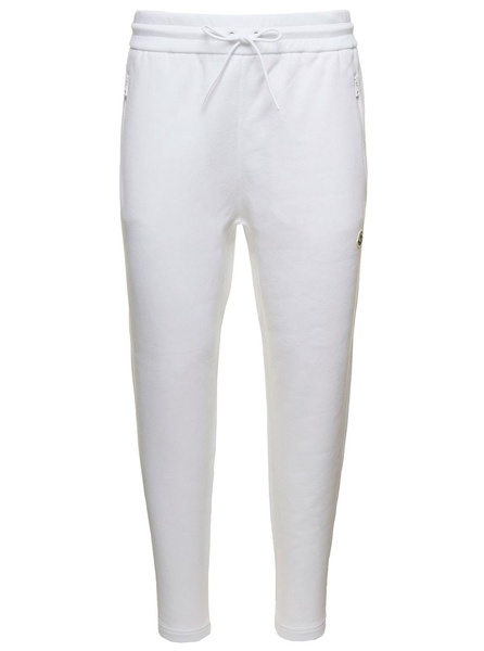 White Sweatpants with Drawstrings and Logo Patch in Jersey Man