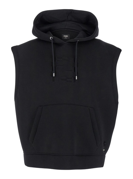 Black Sleeveless Hoddie in Viscose Man