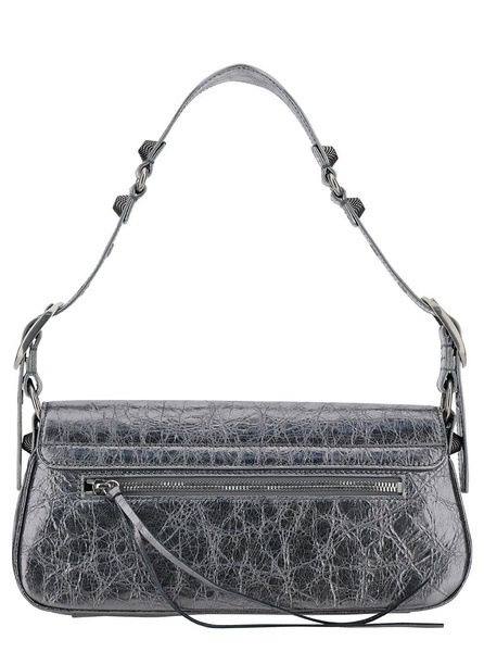 'Le Cagole S' Metallic Shoulder Bag with Front Flap in Leather Woman