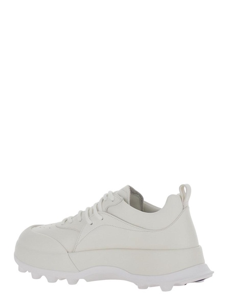 'Orb' White Low Top Sneakers with Cleated Sole in Leather Man