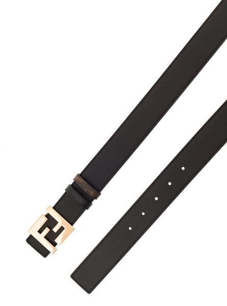 Black and Brown Reversible Belt with FF Buckle in Leather Man