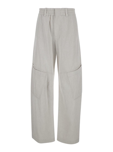 Beige Cargo Trousers In Cotton And Linen Woman