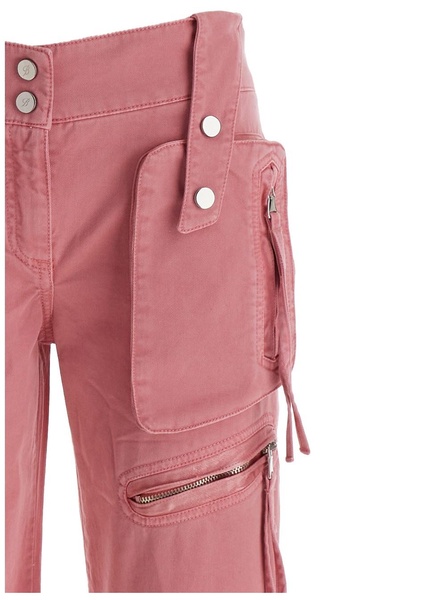 Pink Cargo Trousers with Satin Inserts in Cotton Woman