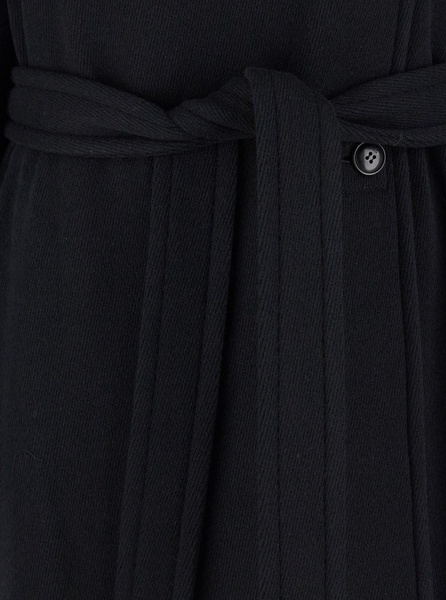 Black Double-Breasted Coat with Removable Belt and Wraparound Design in Wool Blend Woman