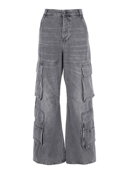 'D-Sire 1996' Grey Cargo Jeans with Faded Effect in Cotton Woman