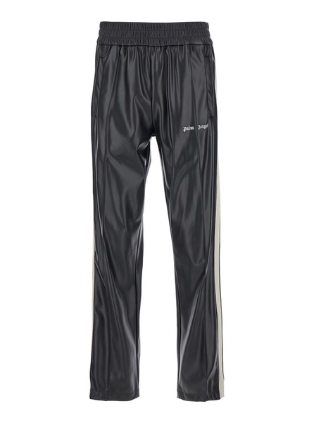 Black Track Pants with Logo Print in Eco Leather Man