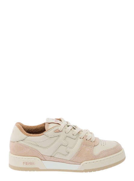 White and Pink Suede Fendi Match Low Top Sneakers in Calf Leather Woman