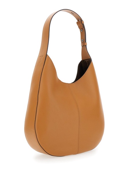 Brown Hobo Bag with Contrasting Edges in Leather Woman