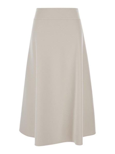 'Nevada' Beige Flared Midi Skirt with Rear Zip in Wool Woman