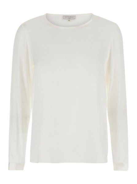 'Adige' White Long Sleeve Top in Stretch Silk Woman