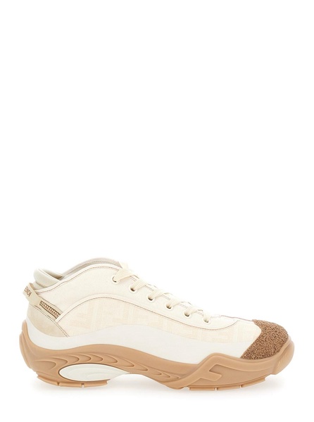 Men's Beige Sneakers - Lightweight Fendi Sneakers with Cork-Coated Toe and Rubber Sole