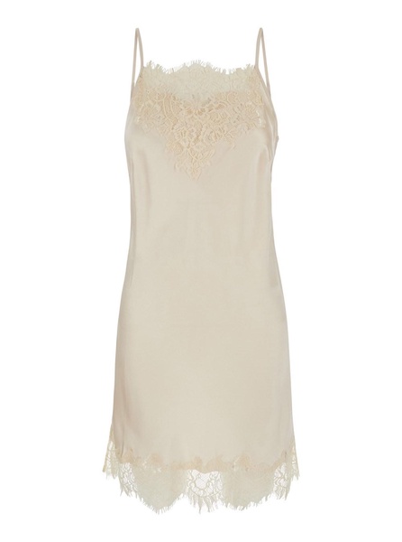 'Chantal' Mini White Dress with Tonal Lace Trim in Silk Woman