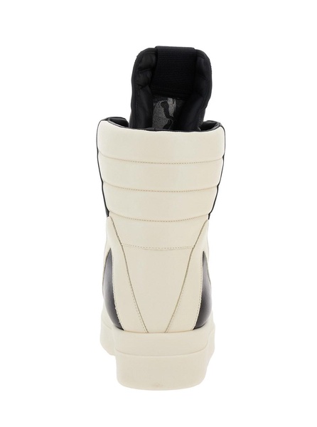 'mega Geo-basket' White And Black High-top Sneakers With Contrasting Details In Leather Man