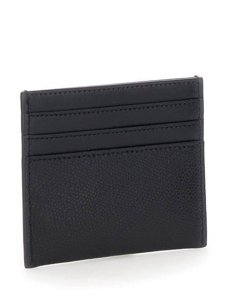 'FF Diamonds' Black Card-Holder with Logo Detail in Leather Woman