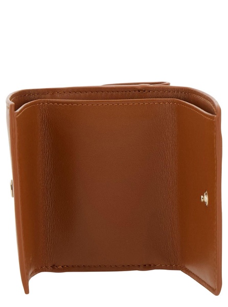 'Sense' Brown Bi-Fold Wallet with Tonal Logo Embroidery in Leather Woman