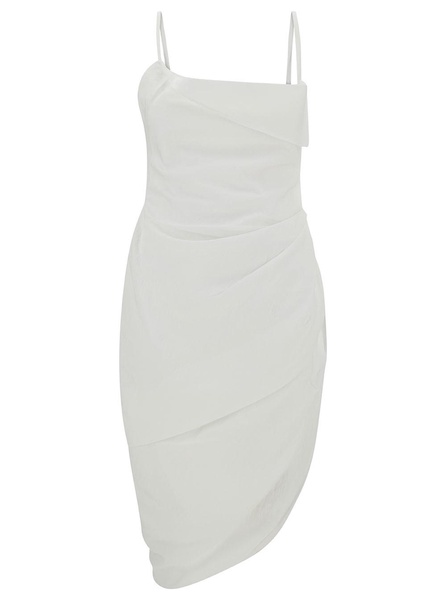 'La Robe Saudade' Mini White Draped Dress in Viscose Blend Woman