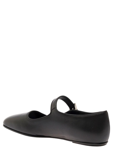 'Ava' Black Ballet Flats with Straps in Smooth Leather Woman