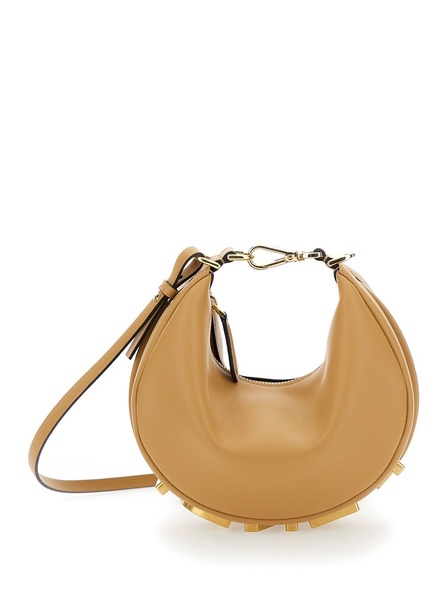 'Fendigraphy' Beige Hobo Shoulder Bag with Logo Lettering Detail in Leather Woman