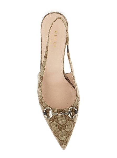 Beige and Ebony Slingback Pumps with Horsebit Detail in Original GG Canvas Woman