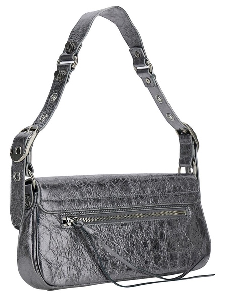 'Le Cagole S' Metallic Shoulder Bag with Front Flap in Leather Woman