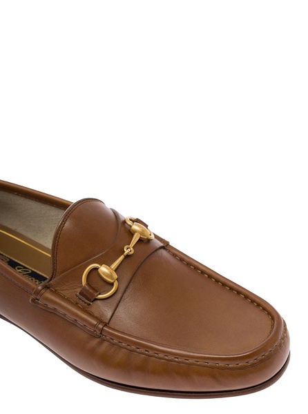 Brown Loafers with Horsebit Detail in Smooth Leather Man