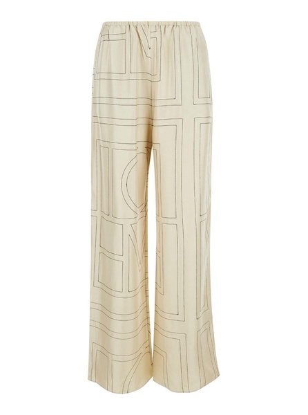 White Pants with All-Over Monogram in Silk Woman