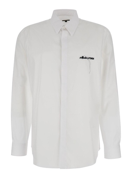 White Lettering Embroidered Shirt in Cotton Man