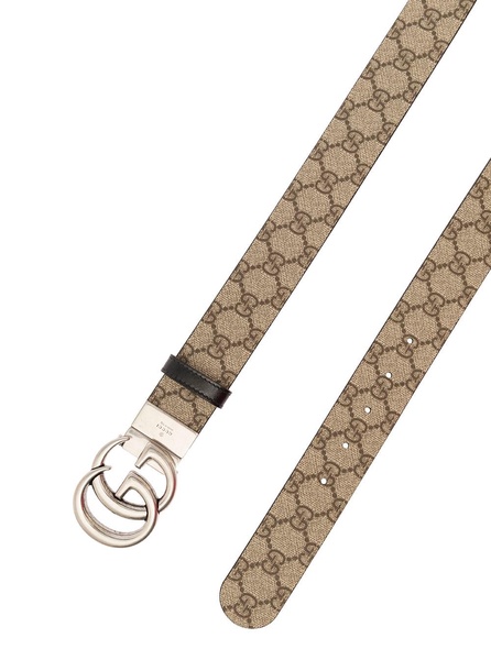 Reversible Belt with Double G Buckle in GG Supreme Canvas and Leather Man