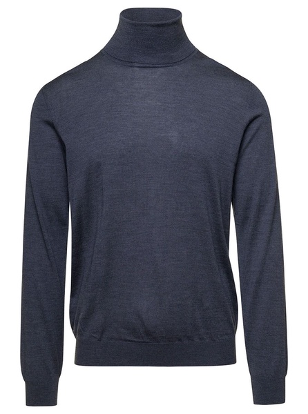 Grey Sweater with Turtleneck and Ribbed Trim in Wool and Silk Man