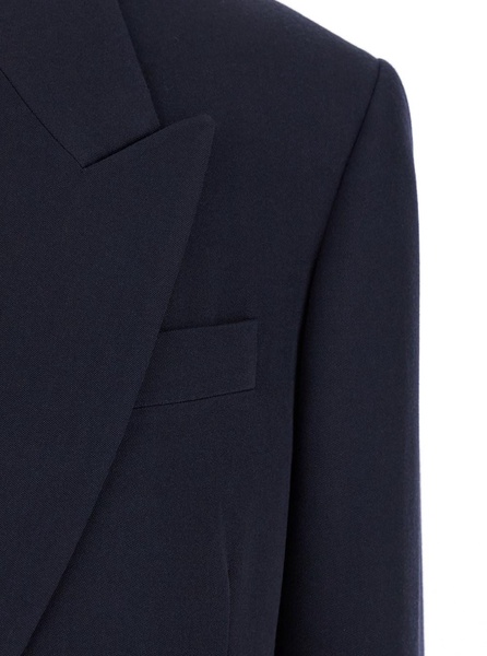 'Sandon' Blue Double-Breasted Jacket with Peak Revers in Wool Woman