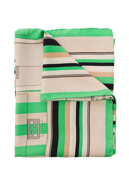 Green Square Foulard with Fendi Baguette Motif in Silk Twill Woman