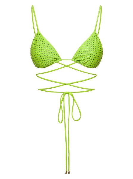 Bikini Top with All-Over Crystal Embellishment in Green Polyamide Woman