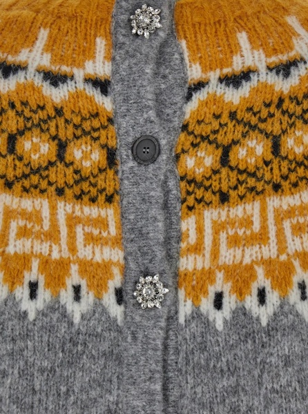 Grey Sweater with Straight Neck and Jacquard Embellishment in Alpaca Blend Woman