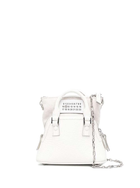 '5AC Baby' White Shoulder Bag with Logo Label in Grainy Leather Woman