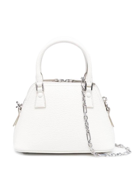 '5AC Micro' White Shoulder Bag with Logo Label in Grainy Leather Woman Maison Margiela