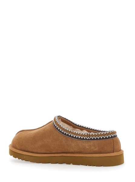 Brown Plaited Hem ‘Tasman’ Slippers in Suede Woman