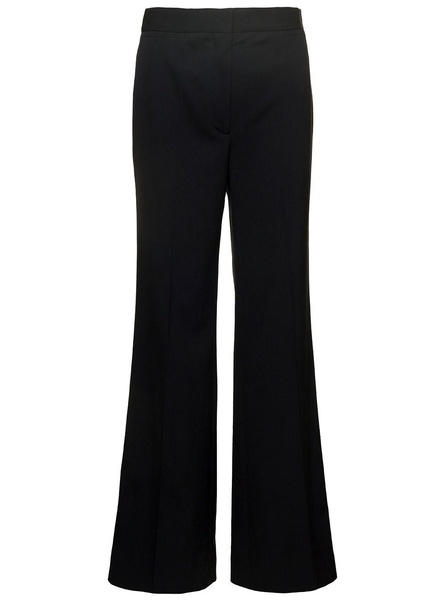 Black Flare Pants with Concealed Closure in Stretch Wool Woman