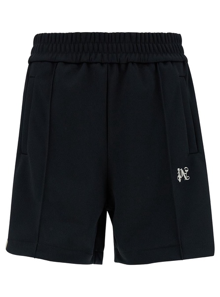 Black Bermuda Shorts with Logo Embroidery and Contrasting Band in Tech Fabric Man