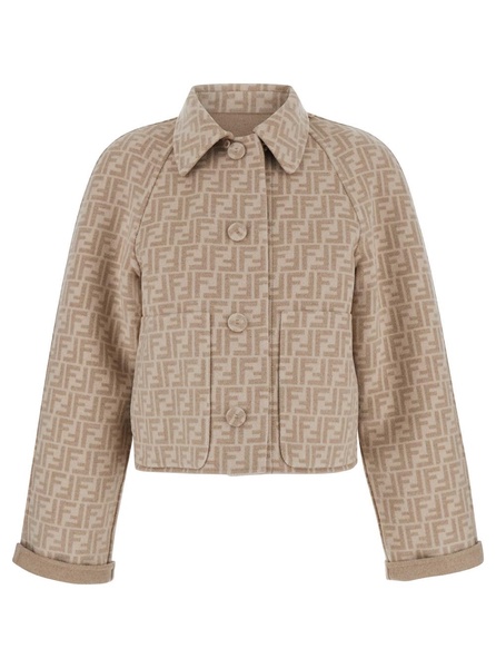 Beige Reversible Jacket with Classic Collar in Wool Blend Woman