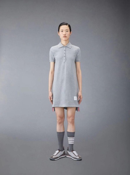 KNEE-LENGTH POLO DRESS W/ CENTER BACK RWB STRIPE IN CLASSIC PIQUE