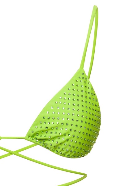 Bikini Top with All-Over Crystal Embellishment in Green Polyamide Woman