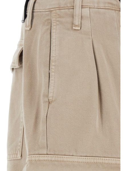 Beige Cargo Bermuda Shorts with Logo Patch in Denim Man