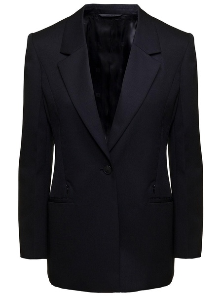 Black Single-Breasted Jacket with Notched Revers in Wool and Mohair Woman