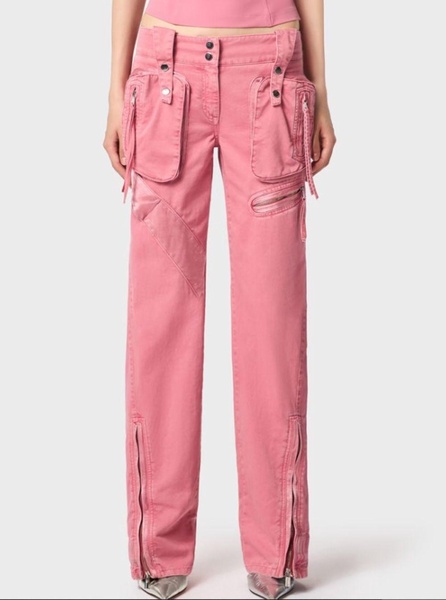 Pink Cargo Trousers with Satin Inserts in Cotton Woman