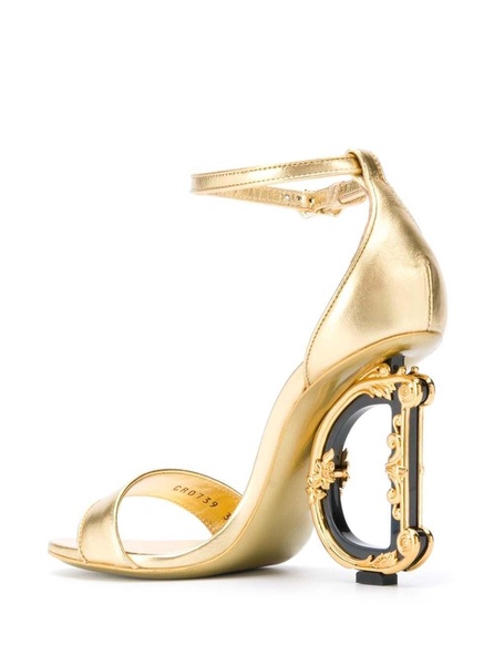 'Baroque' Gold Colored Sandals with Logo Heel in Leather Woman