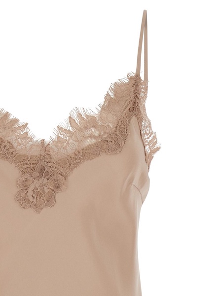 'Coco' Beige Camie Top with Tonal Lace Trim in Silk Woman