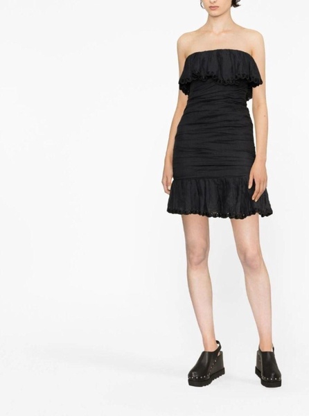 Black Off-Shoulder Minidress With Ruches Detail In Ramie Woman