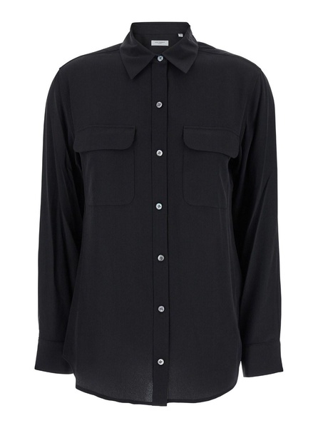 'Signature' Black Shirt with Patch Pockets in Silk Woman