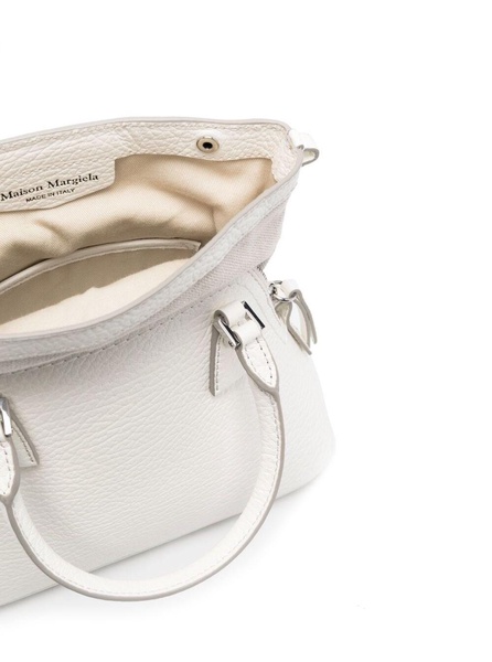 '5AC Micro' White Shoulder Bag with Logo Label in Grainy Leather Woman Maison Margiela